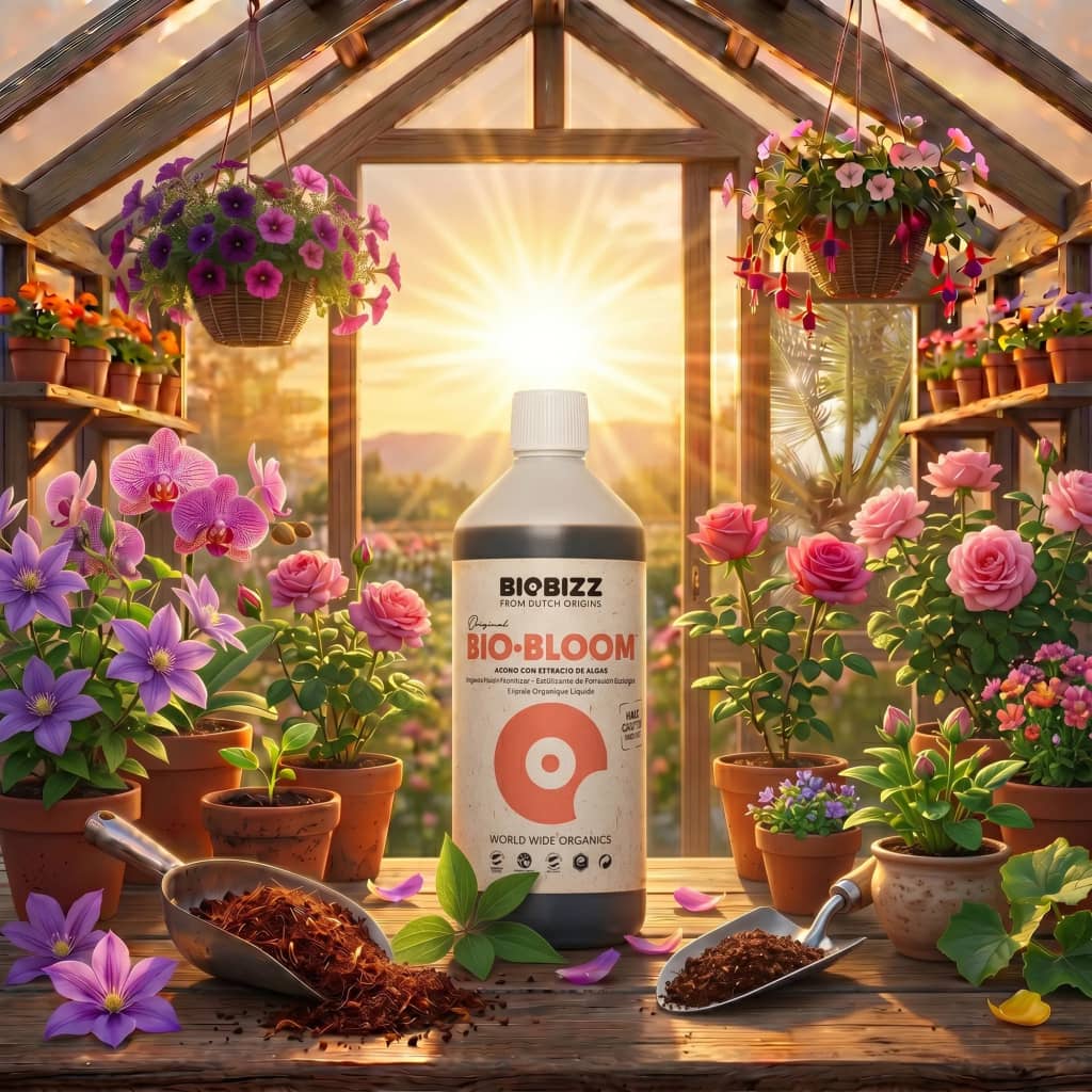 Biobizz Bio-Bloom 1 L engrais bio de floraison NPK 2-7-4 utilisable en bio UAB, bouteille vue de face